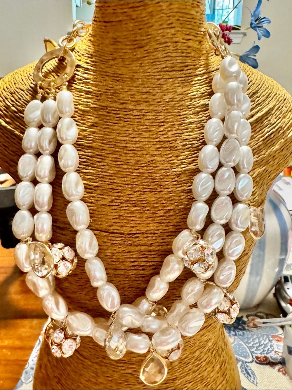 Lilly Pulitzer White Pearl Multi-Strand Necklace with Gold Accents 288